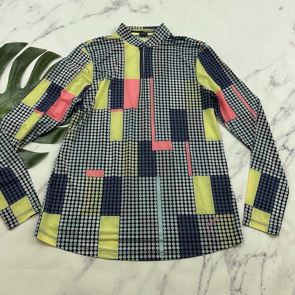 Sunsense Jamie Sadock Womens Sun Protection Shirt Size S Pink Blue Geometric Dot